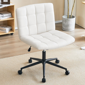 UHOMEPRO Armless Office Desk Chair, Modern Swivel Vanity Chair with Wheels, Fabric Padded, Height Adjustable Wide Seat, Mid-back Chair, Computer Task Chair, Linen Beige