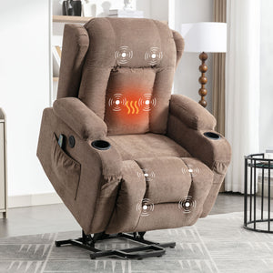 uhomepro Power Lift Recliner Chair for Elderly, Wood and Metal Frame Recliner Chair with Heat and Massage for Living Room with Infinite Position and Side Pocket, USB Charge Port