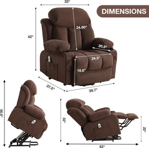 uhomepro Power Lift Recliner Chairs with Massage and Heat, Electric Fabric Recliner Chair for Elderly, Living Room Furniture with USB Ports, 2 Cup Holders, and Side Pocket, Brown