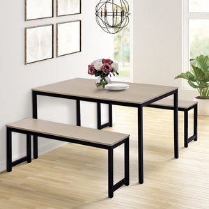 uhomepro Dining Room Table Set, 3-Piece Breakfast Nook Dining Table Set with Two Benches, Dining Room Table Set Kitchen Table Set with Metal Frame, Modern Furniture for Home Cafeteria