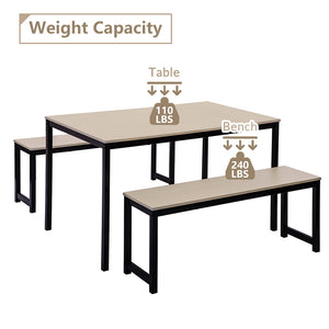 uhomepro Dining Room Table Set, 3-Piece Breakfast Nook Dining Table Set with Two Benches, Dining Room Table Set Kitchen Table Set with Metal Frame, Modern Furniture for Home Cafeteria