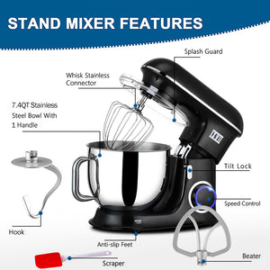 uhomepro Stand Mixer for Kitchen, 7.4QT Bowl 6+0+P-Speed Tilt-Head 660W Kitchen Dough Mixer, Q11