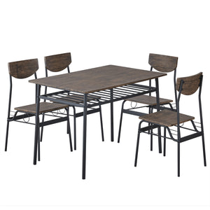 uhomepro 5-Piece Dining Room Table Set for 4 Person, Dining Table and Chairs Set Industrial Metal Frame Table and 4 Wooden Chairs Perfect for Kitchen Breakfast Nook Bar Small Apartment