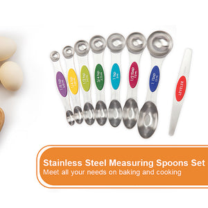 Magnetic Stainless Steel Measuring Spoons - Set of 8 Metal Measurement Spoon for Dry and Liquid Ingredients - BPA Free Teaspoon and Tablespoon for Home, Kitchen, Baking, Cooking, I2177