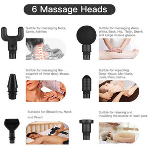 Massage Gun, Deep Tissue Percussion Muscle Massager for Pain Relief, Handheld Electric Body Massager with 30 Adjustable Speed, 6 Massage Heads, Low Decibel, Muscle Soreness Relieves, Black, W8300