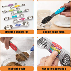 Magnetic Stainless Steel Measuring Spoons Set, 6 Metal Accurate Spoons for Measuring Dry and Liquid Ingredients Teaspoon & Tablespoon for Home, Kitchen, Baking, Cooking, L