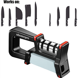 Knife and Scissor Sharpener, 2021 NEW Kitchen Knife Sharpener, 3-Stage Knife Sharpening System, Non-slip Base Kitchen Knife Sharpener, Easy to Use, Black, I3615