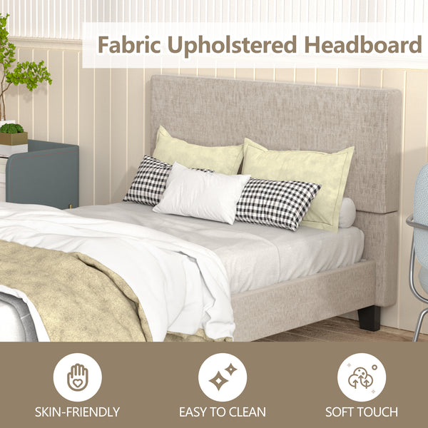 uhomepro Beige Twin Bed Frame for Kids Adults, Modern Fabric Upholster