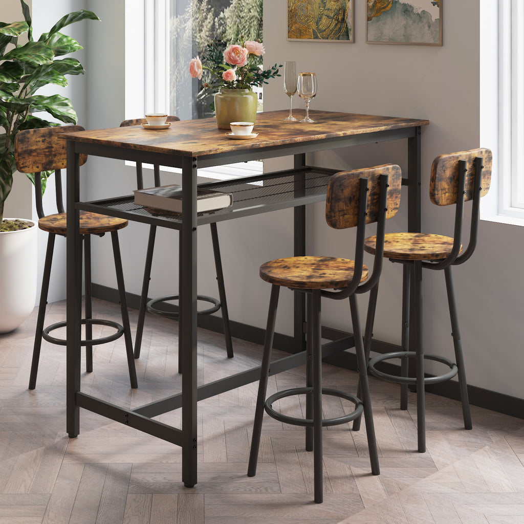 uhomepro 5 Pieces Industrial Bar Table Set with Metal Shelf Bar Table uHomePro