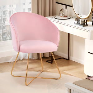 UHOMEPRO Vanity Chair Accent Armchair with Gold Legs Modern Upholstered Leisure Dining Chairs Velvet Cushion for Home Living Room Bedroom Reception Area, Pink