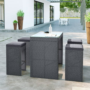 uhomepro Outdoor Patio Furniture Sets, 5 Piece Conversation Counter Height Patio Dining Set with 4 Bar Stools and Cushion, Gray Wicker Patio Set for Backyard Porch Poolside Garden