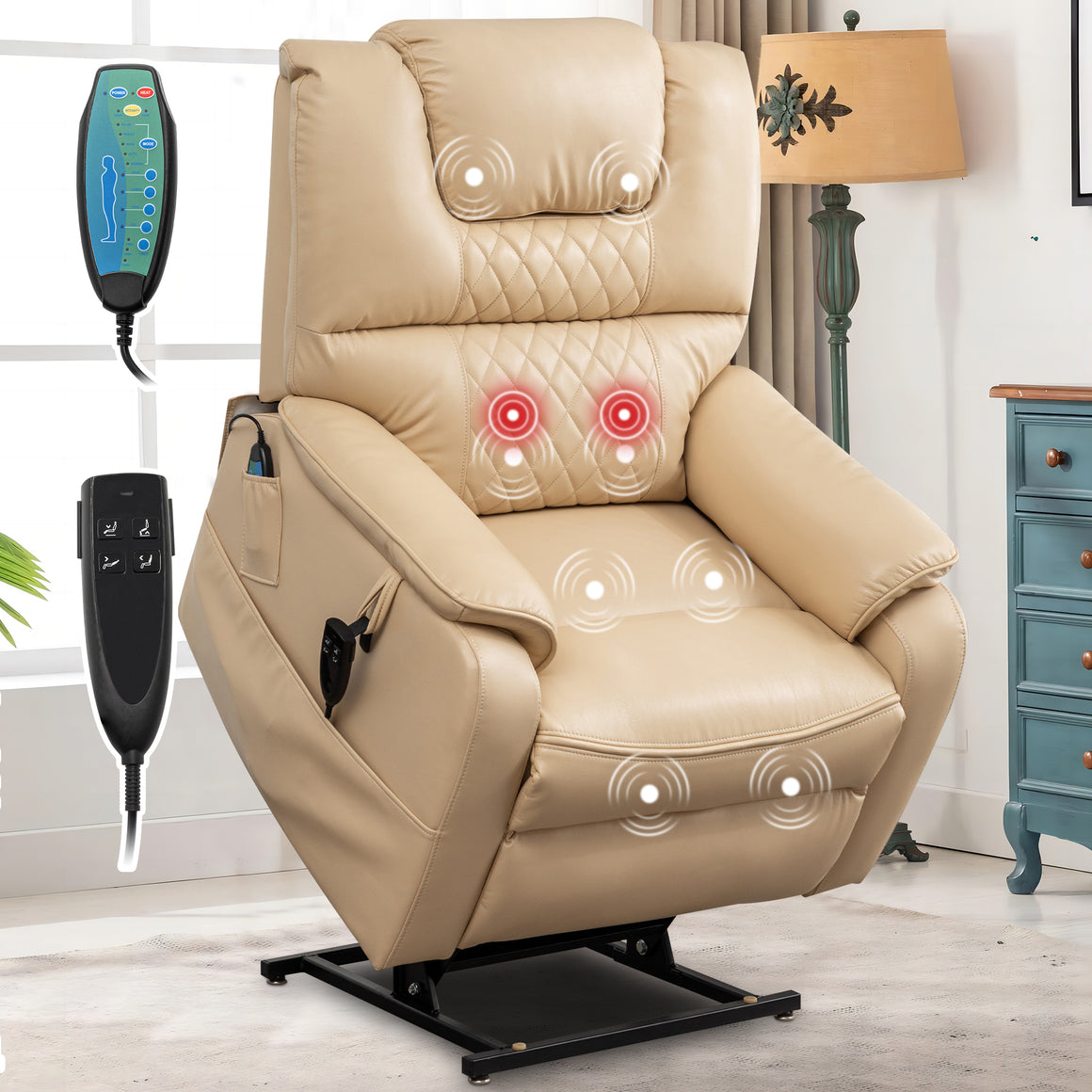 uhomepro Large Heated Recliner Massage Chair 400 LB for Big and Tall, PU Leather Power Lift Recliner, Infinite Position Oversize Massage Living Room Chair