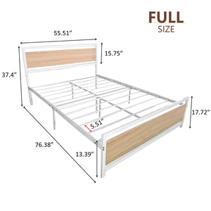 uhomepro Metal Full Bed Frame with Wood Headboard and Footboard, No Box Spring Needed, Q12