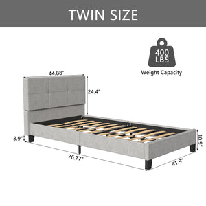 uhomepro Modern Gray Fabric Upholstered Platform Bed Frame with Headboard, Twin Bed Frame for Adults Kids, Twin Size Bed Frame Bedroom Furniture with Wood Slats Support, No Box Spring Needed
