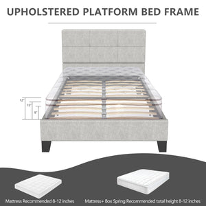 uhomepro Modern Gray Fabric Upholstered Platform Bed Frame with Headboard, Twin Bed Frame for Adults Kids, Twin Size Bed Frame Bedroom Furniture with Wood Slats Support, No Box Spring Needed