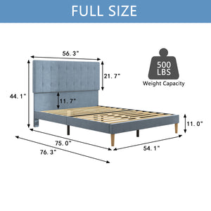 uhomepro Upholstered Full Bed Frame for Kids Adults, Modern Platform Bed Frame with Headboard, Classic Bedroom Furniture with Wood Slats Support, No Box Spring Needed
