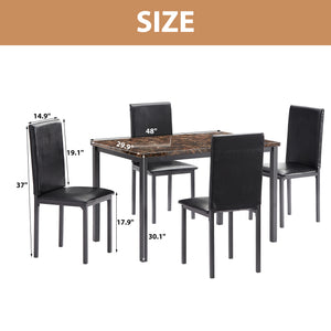 uhomepro 5-Piece Dining Room Table Set for 4 Person,30.1 Elegant Dining Table Set, Marble Top Top Home Kitchen Table with 4, Black