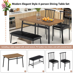 uhomepro 6-Piece Modern Dining Set for Home, Kitchen, Dining Room w/ Storage Rack, Rectangular Table, Bench, 4 PU Leather Chairs, Steel Frame