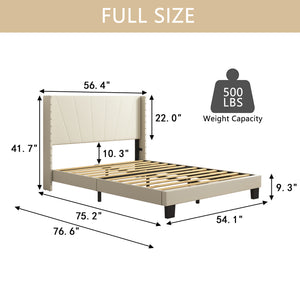 uhomepro Upholstered Full Bed Frame for Kids Adults, Modern Platform Bed Frame with Headboard, Classic Bedroom Furniture with Wood Slats Support, No Box Spring Needed