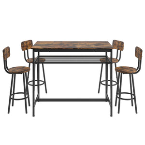 uhomepro 5 Pieces Industrial Bar Table Set with Metal Shelf, Bar Table and Chairs Set, Counter Height Table with 4 Bar Stools, Modern Pub Table Dining Room Table Set for Kitchen