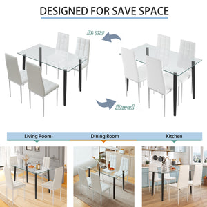 uhomepro 5 Pieces Dining Table Set, Elegant Glass Tabletop and Chairs for 4, Upgraded Metal Frame Table and 4 Leather Chairs for Kitchen Breakfast Nook Bar Small Apartment