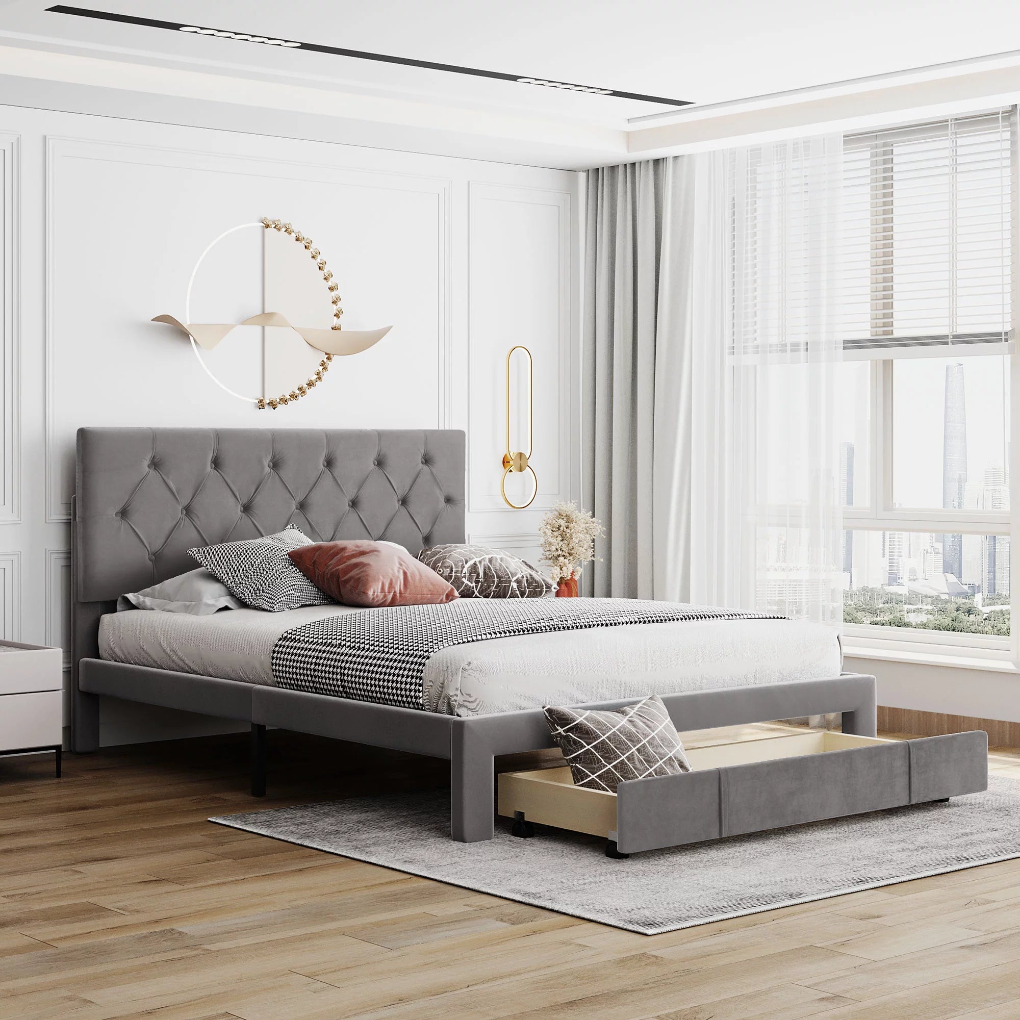 uhomepro Queen Storage Bed Frame Modern Upholstered Platform Bed