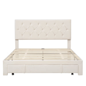 uhomepro Queen Storage Bed Frame, Modern Upholstered Platform Bed with Height Adjustable Headboard, Big Drawer, Heavy Duty Queen Bed Frame with Wood Slat Support, No Box Spring Required