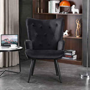 UHOMEPRO Modern Accent Chair, Velvet Tufted Button Wingback Vanity Lounge Chair with Arms Upholstered Sofa Leisure Chair with Tapered Legs for Living Room Bedroom Waiting Room, Velvet Grey