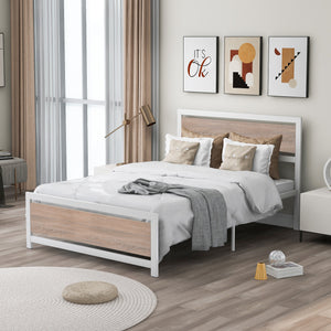 uhomepro Metal Full Bed Frame with Wood Headboard and Footboard, No Box Spring Needed, Q12