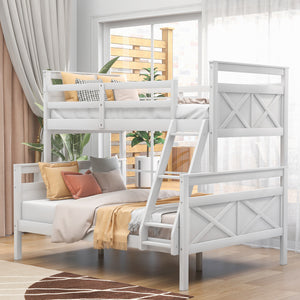 uhomepro Bunk Bed, Twin over Full Wood Bunk Bed with Ladder Guardrail, Bunk Bed Frame for Kids, Teens, Adults, Can Be Separated Into 2 Beds, No Box Spring Needed, White