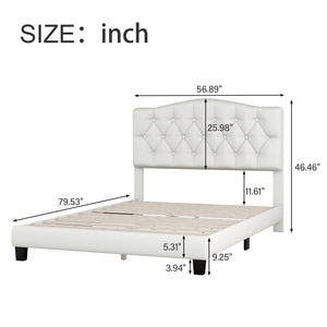 uhomepro Fabric Upholstered Platform Bed Queen with Headboard, Modern Queen Bed Frame for Bedroom, No Box Spring Needed