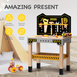 UHOMEPRO Wooden Toy Workbenches, Preschool Tool Sets Toys Realistic Toy Tools and Accessories, Kids Workbench Suitable Gifts for Boys and Girls, Black