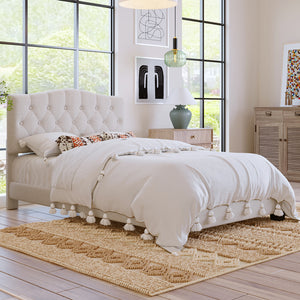 uhomepro Fabric Upholstered Platform Bed Queen with Headboard, Modern Queen Bed Frame for Bedroom, No Box Spring Needed
