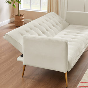 uhomepro Velvet Covered Futon Sofa Bed with Adjustable Backrest, Convertible Sofa and Couch for Living Room