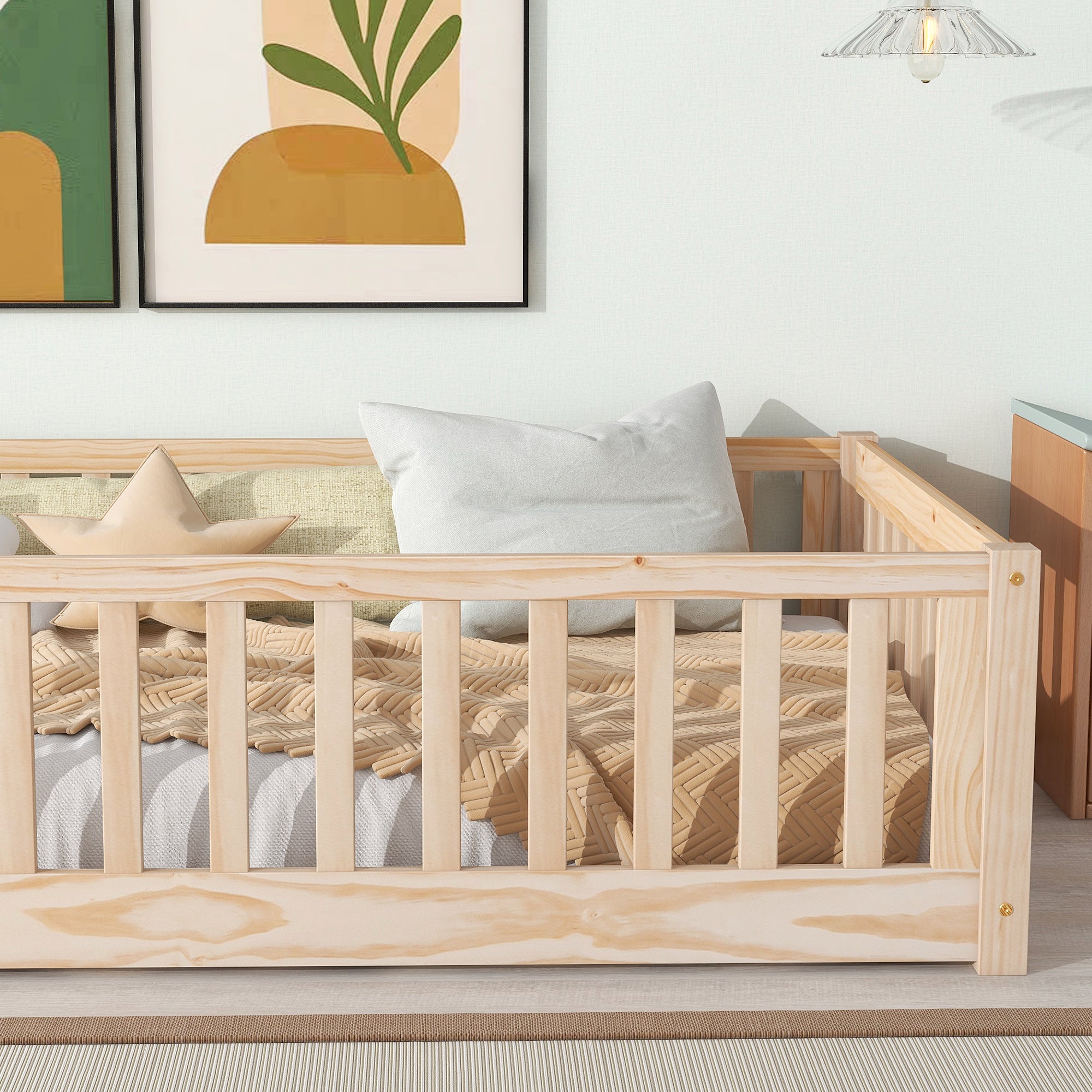 Wooden Kids Platform Bed With Side Rails Toddler, Twin, or Full 