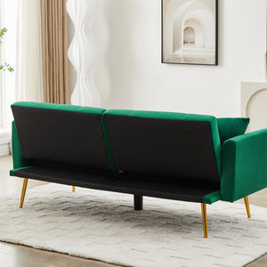 uhomepro Modern Futon, Velvet Sofa Bed, Mid Century Sofa with Metal Legs, 2 Pillows, Love Seat Living Room Furniture for Small Space Office