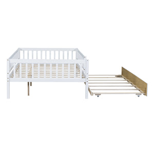 uhomepro Full Size Daybed Frame with Fence and Trundle for Kids, Toddlers, Wood Full Platform Bed Frame, No Box Spring Needed
