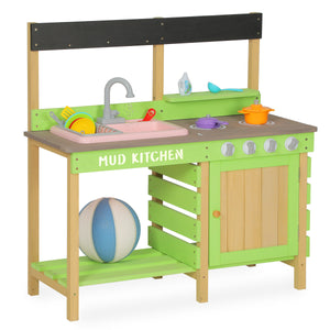 UHOMEPRO Toddler Kitchen Play, Toy Kitchen Sets Fun with Friends Kids Kitchen, Pretend Play Kitchens Play Equipment for Boys and Girls, Green
