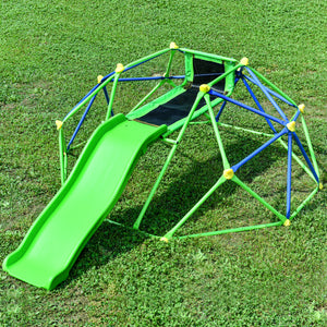 UHOMEPRO Climbing Dome with Slide, Children's Outdoor Jungle Fitness Climber Comes with 4.6Ft Wave Slide, Play Tents & Preschool Outdoor Toys, Green
