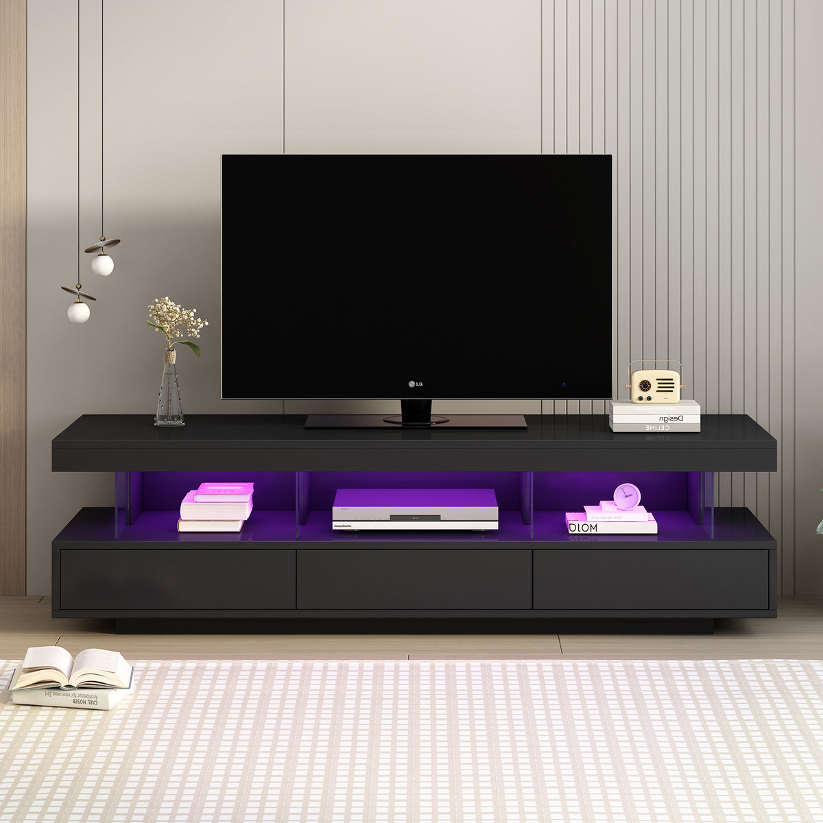 UHOMEPRO TV Stand with LED Remote Control Lights, TV Console Table for ...