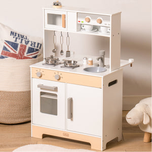 UHOMEPRO Pretend Play Kitchen Wooden Toy, Preschool Kitchen Sets with Realistic Design, Kitchen Playset Makes a Great Gift for Children Ages 3+, White