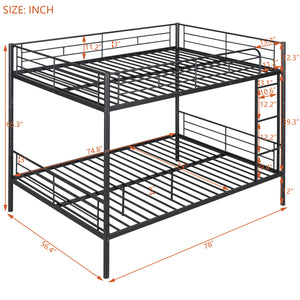 uhomepro Full Over Full Bunk Bed with Metal Frame and Ladder, Bunk Bed Can Be Divided Into 2 Full Beds for Kids Adults, Durable Bunk Bed Frame with Metal Support Slat, Safety Guardrail