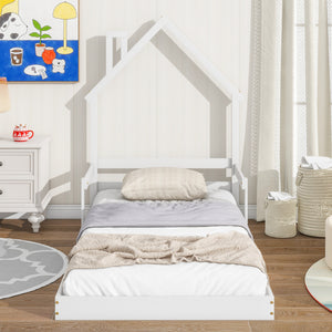 uhomepro Kids Twin Size Bed Frame with House-Shaped Headboard, Wood Platform Bed Frame for Boys Girls, No Box Spring Needed