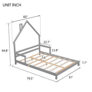 uhomepro Kids Twin Size Bed Frame with House-Shaped Headboard, Wood Platform Bed Frame for Boys Girls, No Box Spring Needed