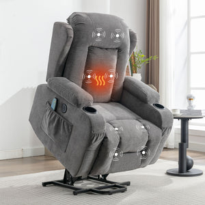 uhomepro Power Lift Recliner Chair for Elderly, Wood and Metal Frame Recliner Chair with Heat and Massage for Living Room with Infinite Position and Side Pocket, USB Charge Port