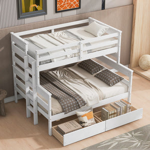 uhomepro Wood Twin over Full Bunk Bed with 2 Drawers, Kids Bunk Bed with Guardrails and Ladder, Can Be Convertible to 2 Beds for Kids Teens Adults, No Spring Box Needed, Gray