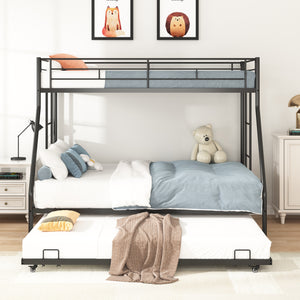 uhomepro Metal Twin Over Full Bunk Beds with Trundle Bed, Twin Over Full Bunk Beds for Kids Adults Teens with Trundle, 2 Ladders, No Box Spring Need