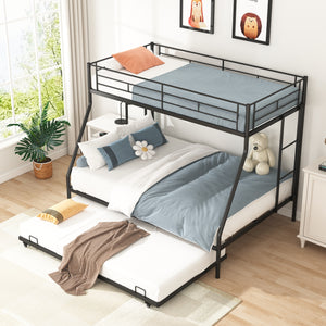 uhomepro Metal Twin Over Full Bunk Beds with Trundle Bed, Twin Over Full Bunk Beds for Kids Adults Teens with Trundle, 2 Ladders, No Box Spring Need