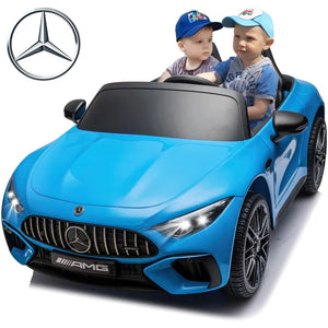 24V 2 Seats Ride On Cars for kids, Mercedes SL63 200W Battery Powered Ride On Toy Cars with Remote Control, Bluetooth, Music Player, 4 Wheels Suspension, Seat Belt, Electric Cars for Boys Girls 3- 6