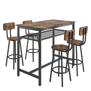 uhomepro 5 Pieces Industrial Bar Table Set with Metal Shelf, Bar Table and Chairs Set, Counter Height Table with 4 Bar Stools, Modern Pub Table Dining Room Table Set for Kitchen